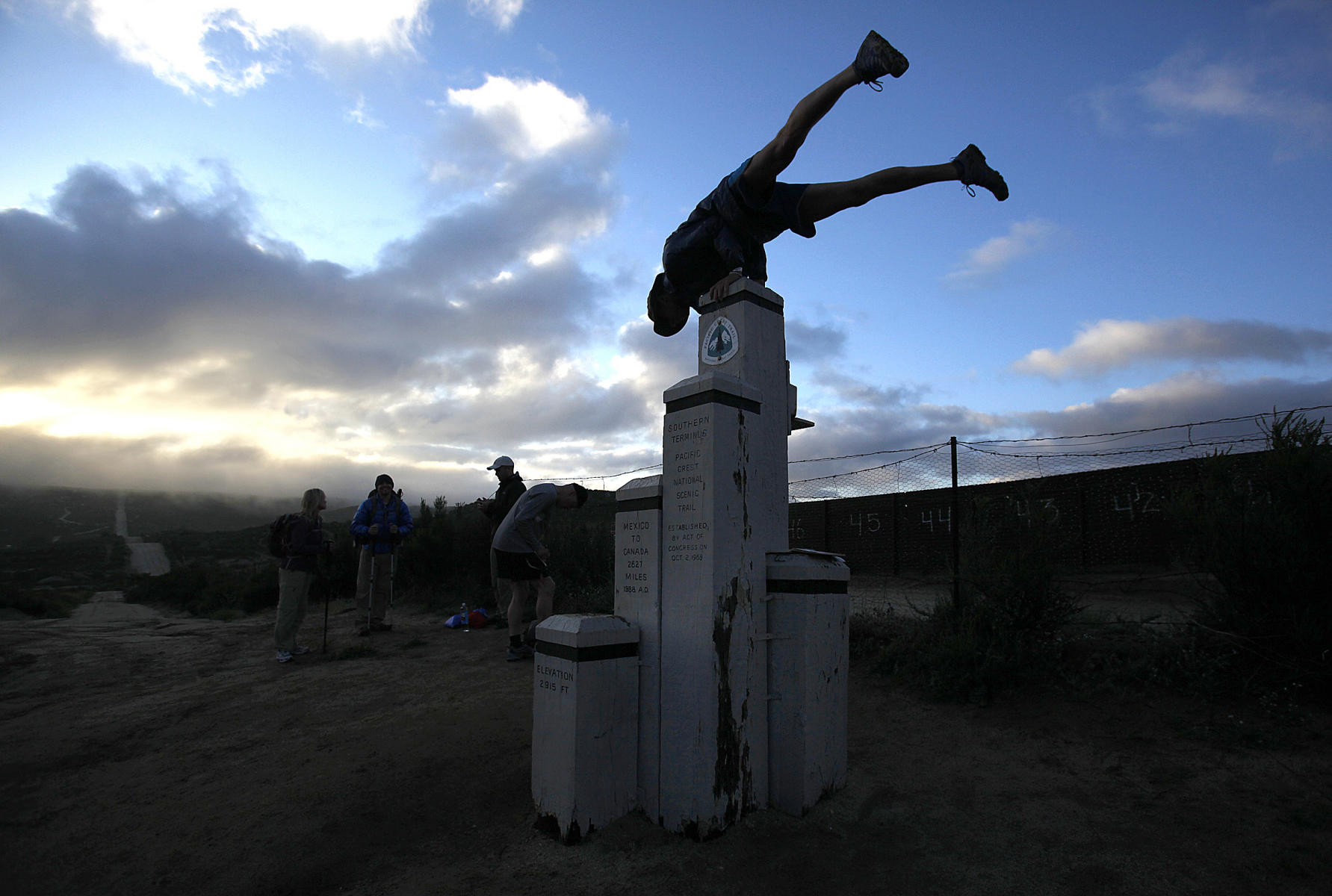Pacific Crest Trail hikers at US-Mexico border, San Diego County