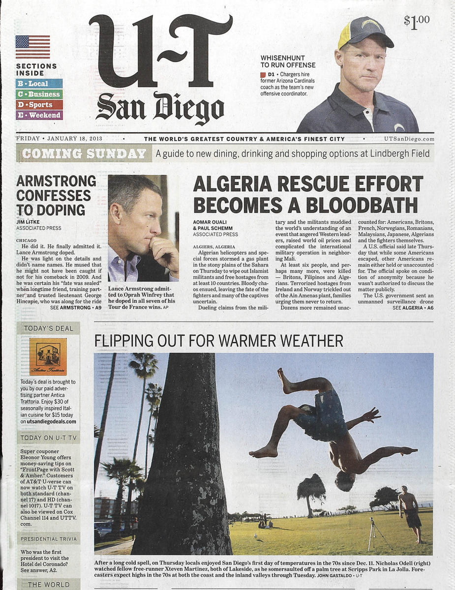 As seen in The San Diego Union-Tribune newspaper, San Diego's only daily newspaper. 