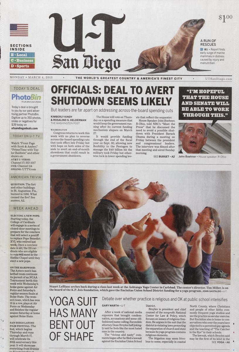 As seen in The San Diego Union-Tribune newspaper, San Diego's only daily newspaper. 