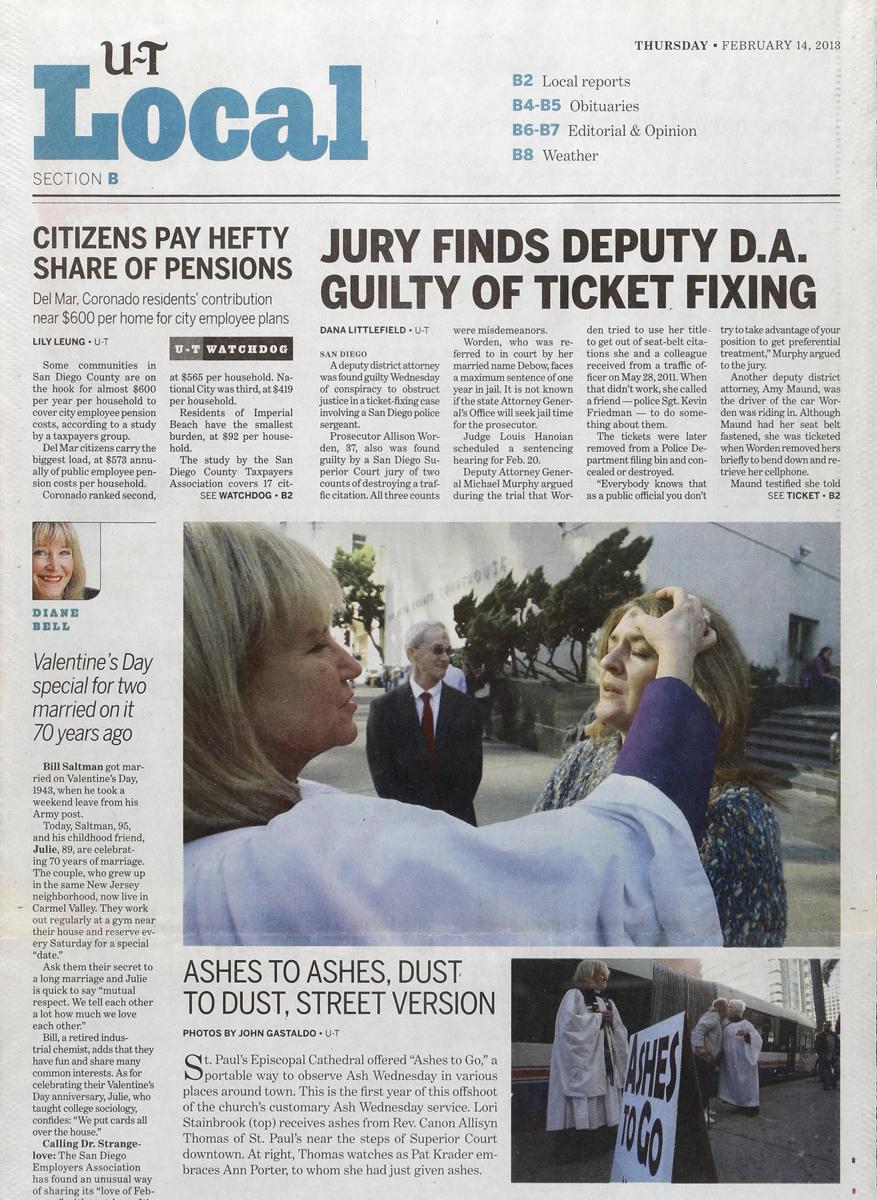 As seen in The San Diego Union-Tribune newspaper, San Diego's only daily newspaper. 