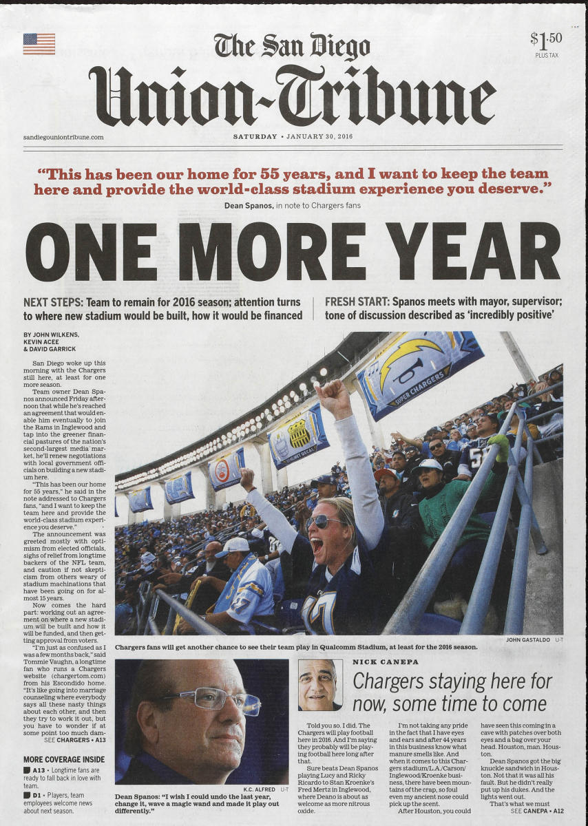 As seen in The San Diego Union-Tribune newspaper, San Diego's only daily newspaper. 