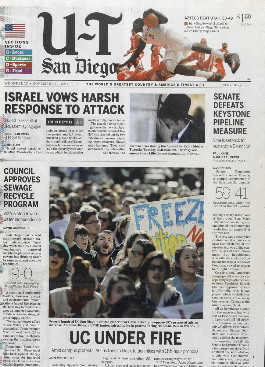 As seen in The San Diego Union-Tribune newspaper, San Diego's only daily newspaper. 