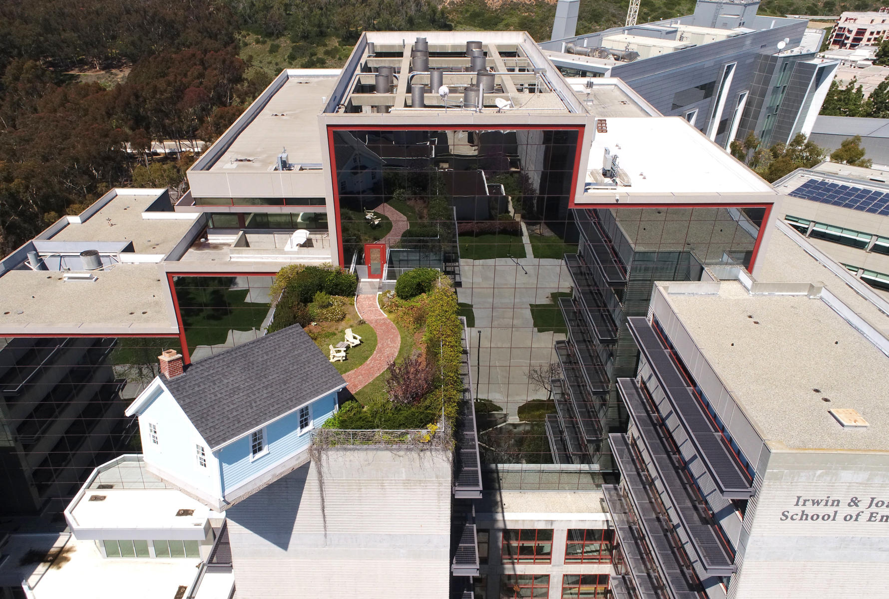 UC San Diego School of Engineering with Do Ho Suh's Fallen Star house : Dronework : Corporate and Event Photographer