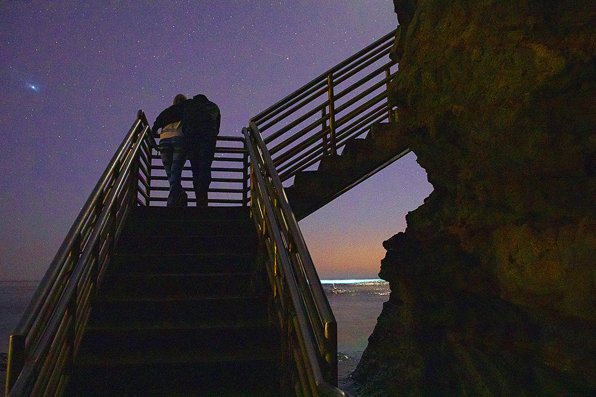 Bioluminescence caused by a red tide which blooms every few years in the waters around Southern California created an exciting nighttime landscape in April. 