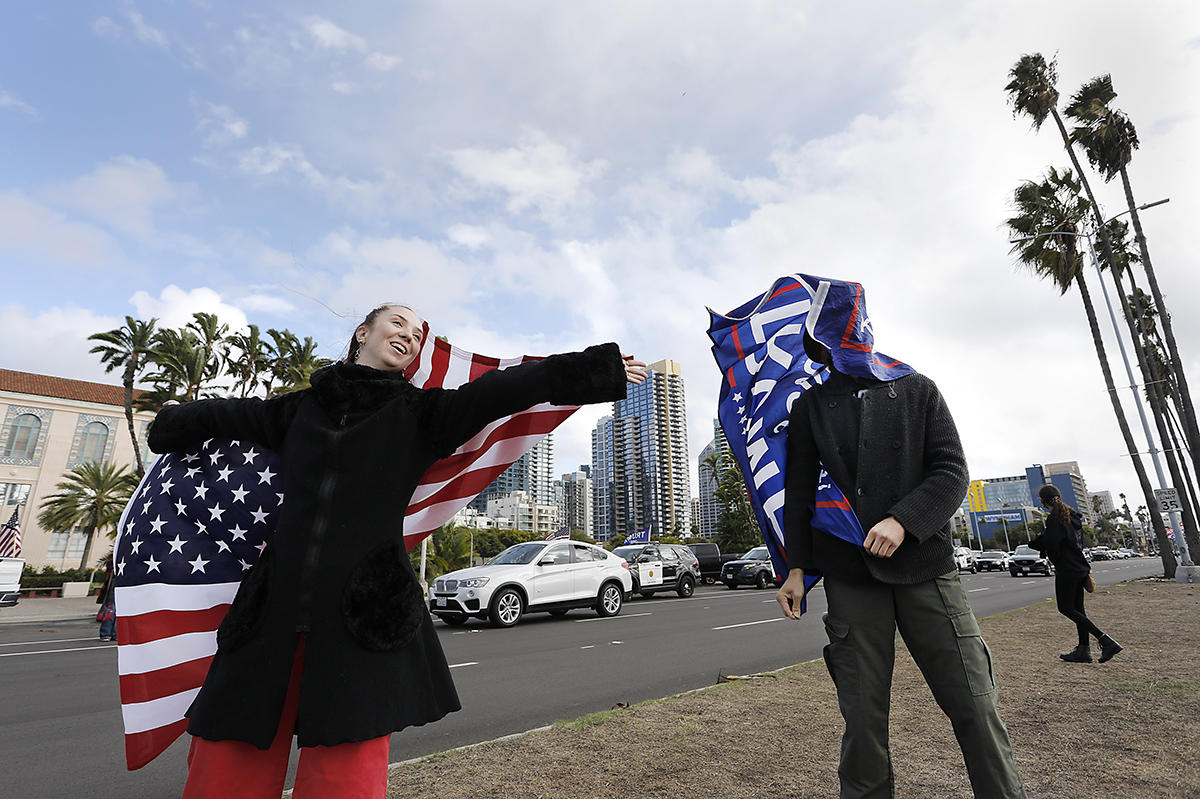 Election results brought out miles of happy Biden supporters and not-so-happy Trump supporters all over San Diego.  