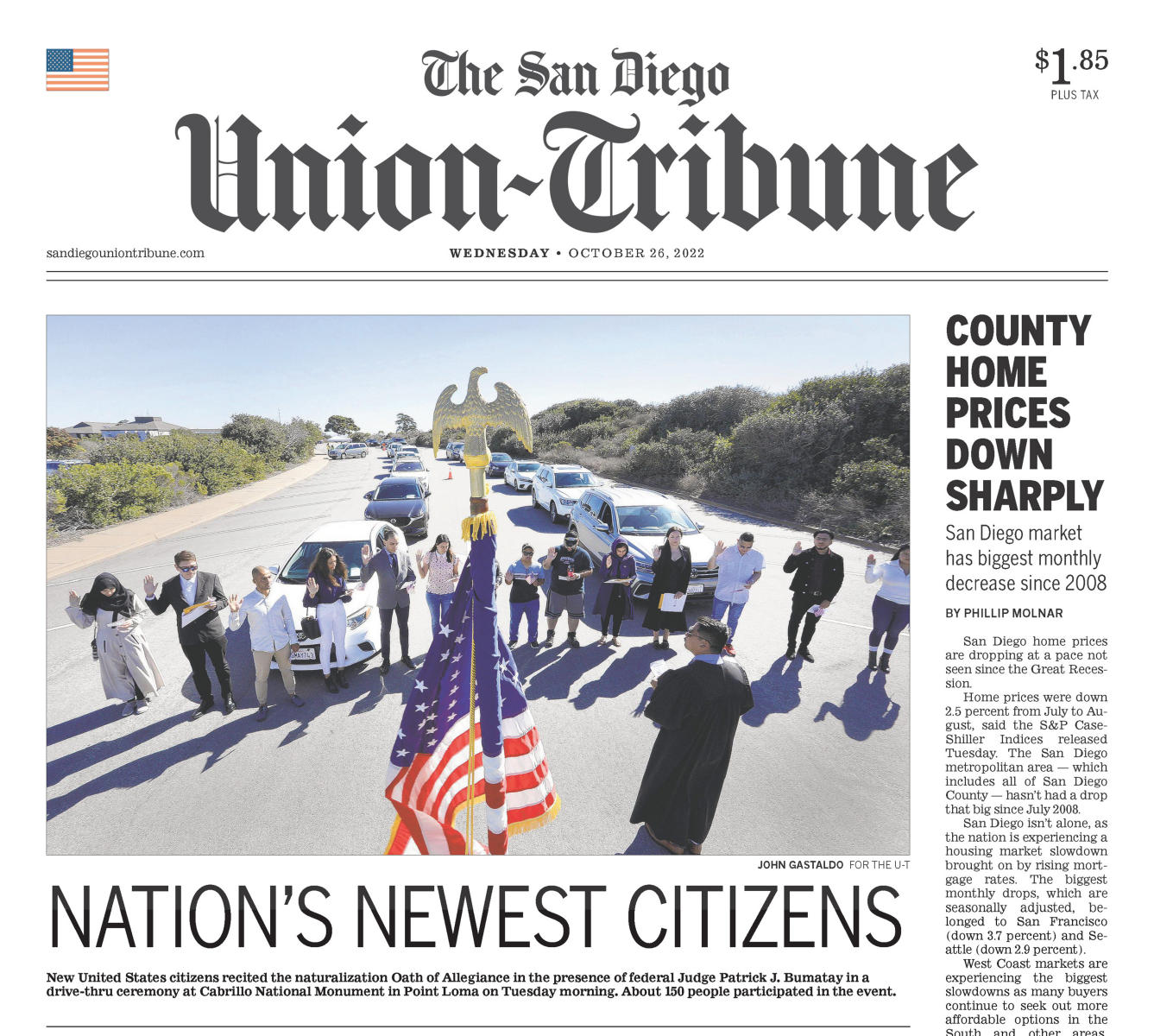 As seen in The San Diego Union-Tribune newspaper, San Diego's only daily newspaper. 